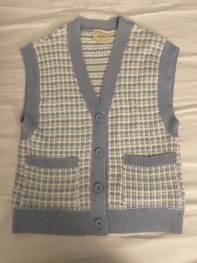 Anthropologie Light Blue and White Knit Button Vest - Maeve